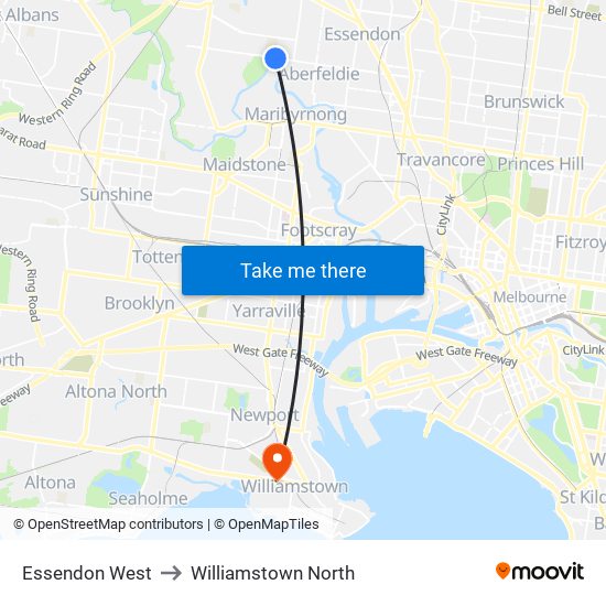 Essendon West to Williamstown North map