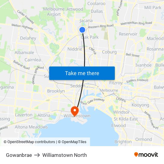 Gowanbrae to Williamstown North map