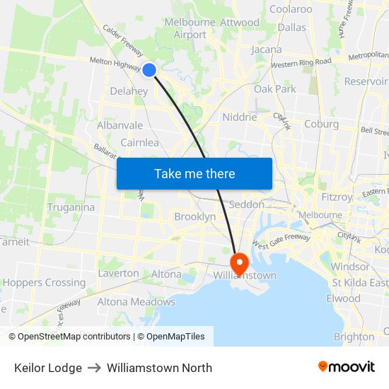 Keilor Lodge to Williamstown North map