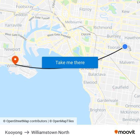 Kooyong to Williamstown North map