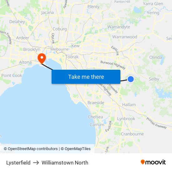 Lysterfield to Williamstown North map