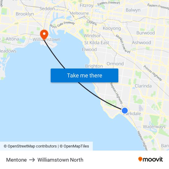 Mentone to Williamstown North map