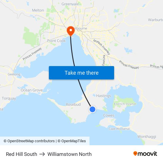 Red Hill South to Williamstown North map