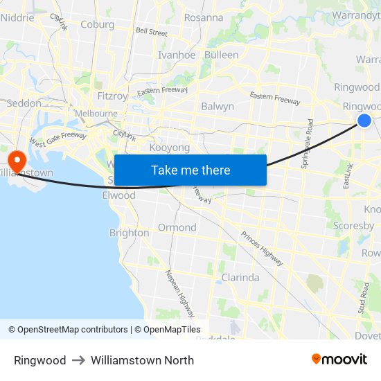 Ringwood to Williamstown North map