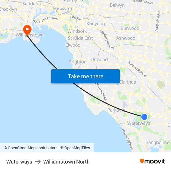 Waterways to Williamstown North map