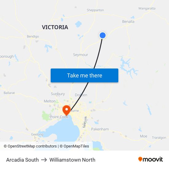 Arcadia South to Williamstown North map