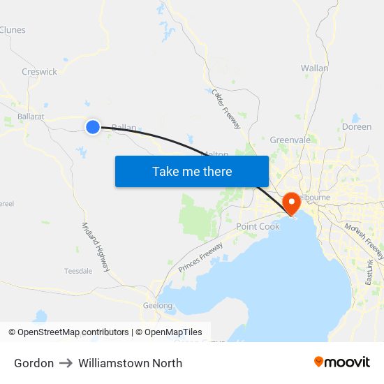 Gordon to Williamstown North map