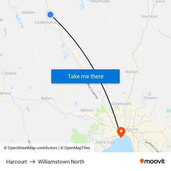 Harcourt to Williamstown North map