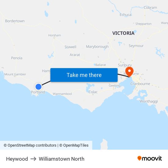 Heywood to Williamstown North map