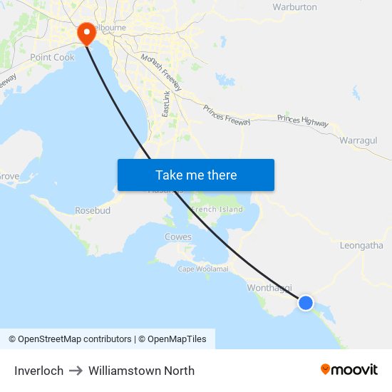 Inverloch to Williamstown North map