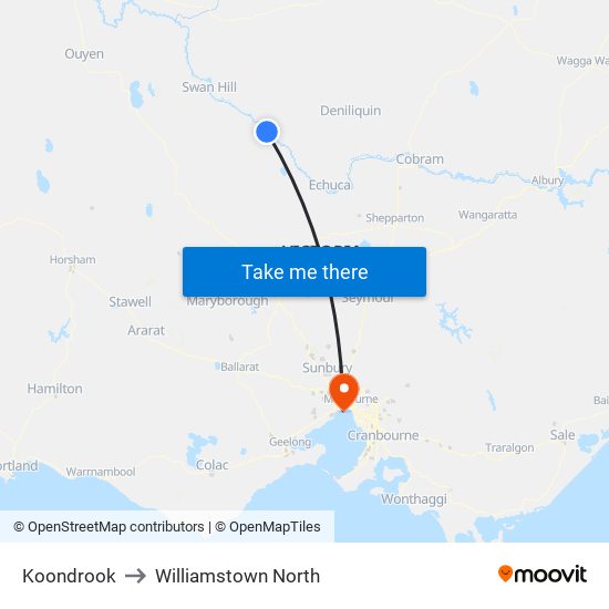 Koondrook to Williamstown North map
