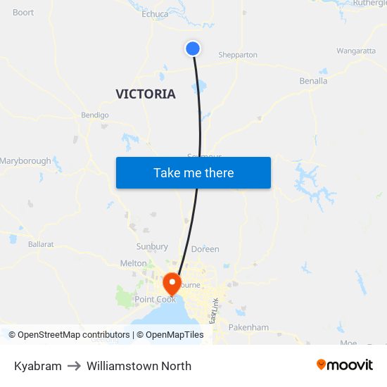 Kyabram to Williamstown North map