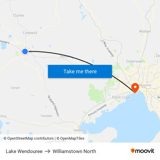 Lake Wendouree to Williamstown North map