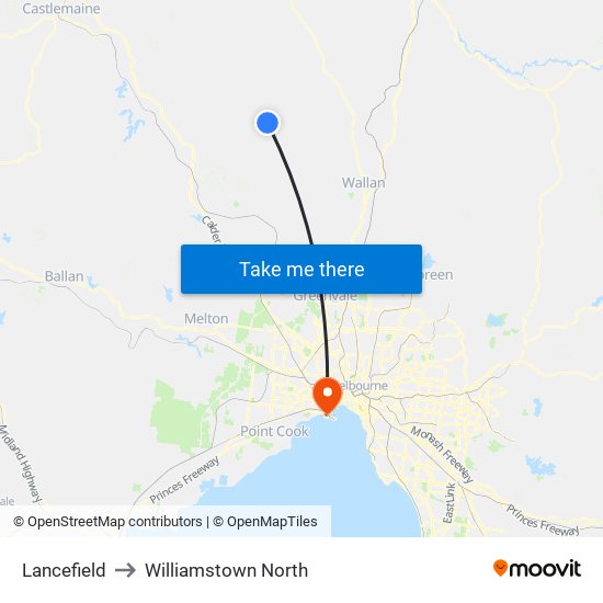 Lancefield to Williamstown North map