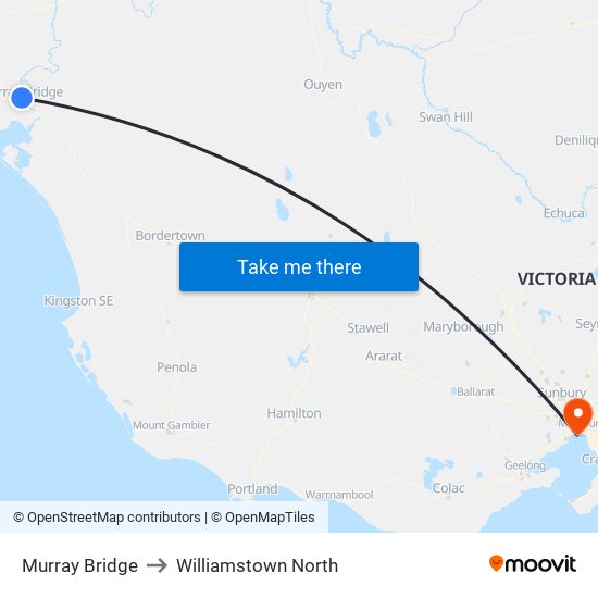 Murray Bridge to Williamstown North map