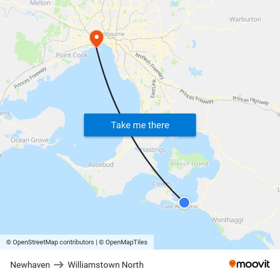 Newhaven to Williamstown North map