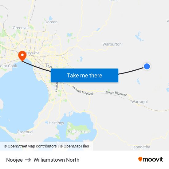 Noojee to Williamstown North map