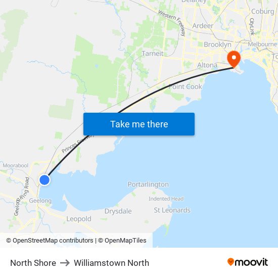 North Shore to Williamstown North map