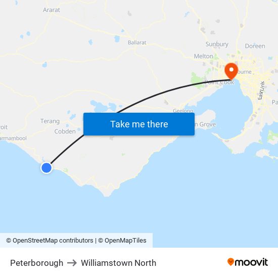 Peterborough to Williamstown North map