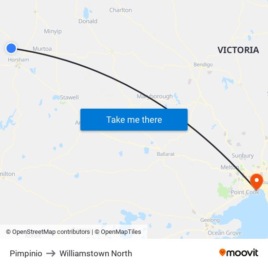 Pimpinio to Williamstown North map