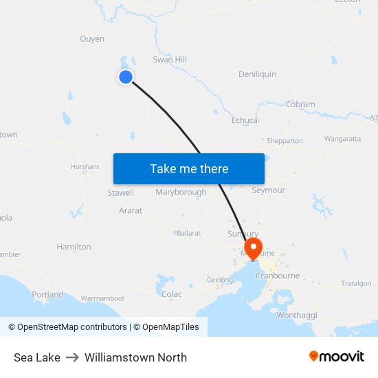 Sea Lake to Williamstown North map