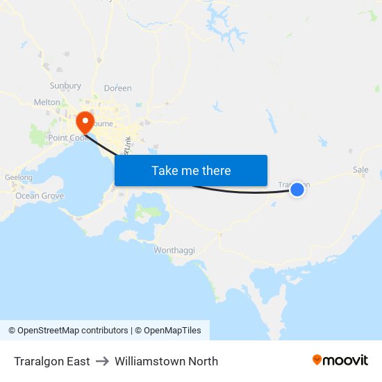 Traralgon East to Williamstown North map