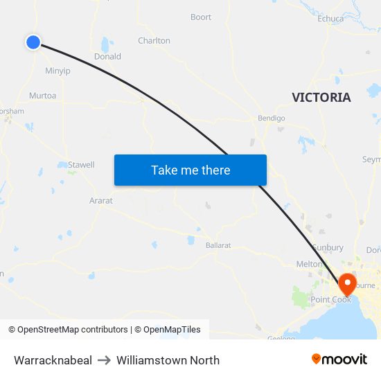 Warracknabeal to Williamstown North map