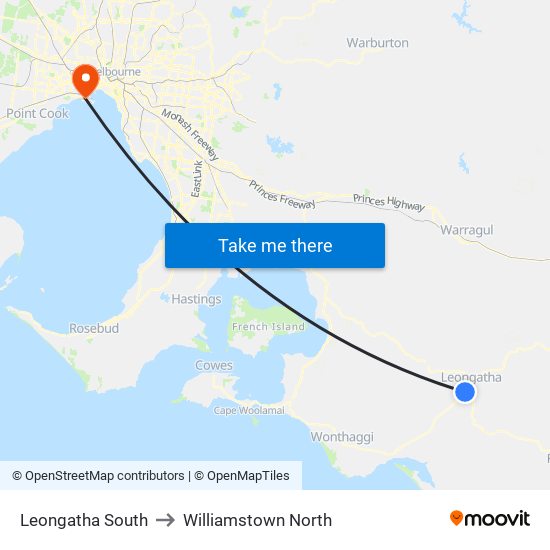 Leongatha South to Williamstown North map