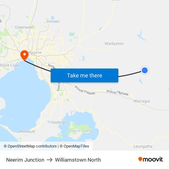 Neerim Junction to Williamstown North map