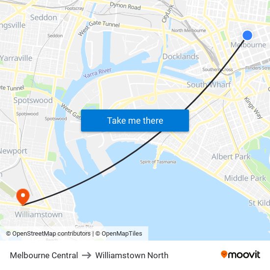Melbourne Central to Williamstown North map