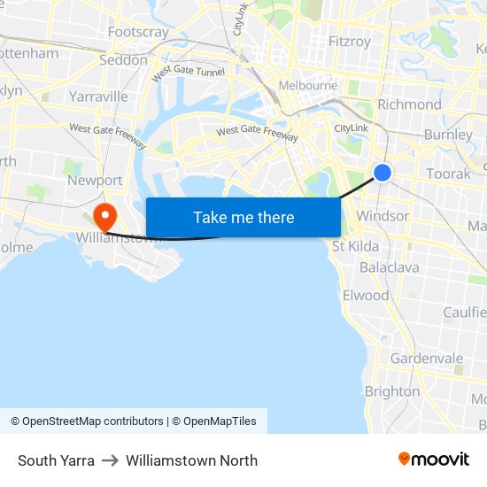 South Yarra to Williamstown North map