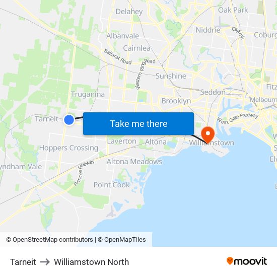 Tarneit to Williamstown North map