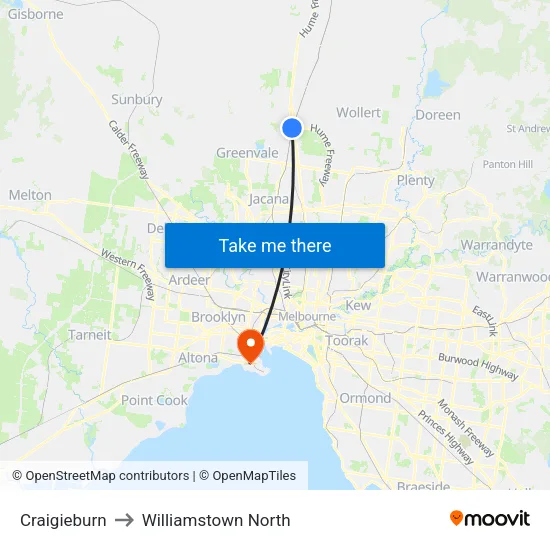 Craigieburn to Williamstown North map