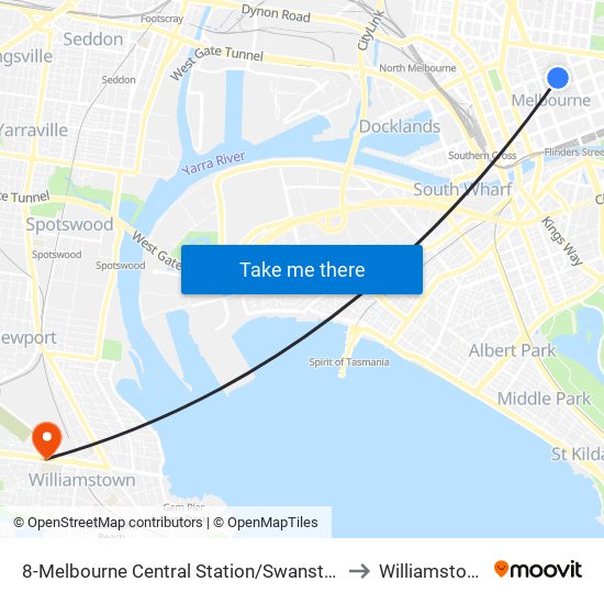 8-Melbourne Central Station/Swanston St (Melbourne City) to Williamstown North map