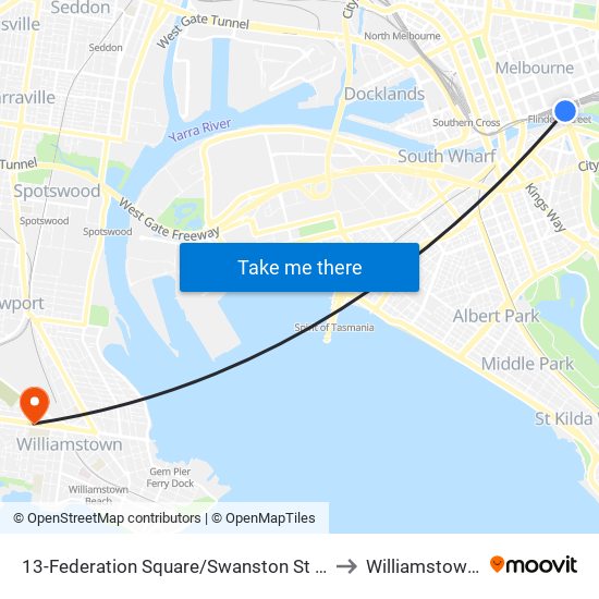 13-Federation Square/Swanston St (Melbourne City) to Williamstown North map