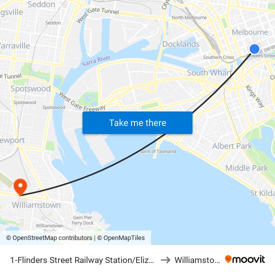 1-Flinders Street Railway Station/Elizabeth St (Melbourne City) to Williamstown North map