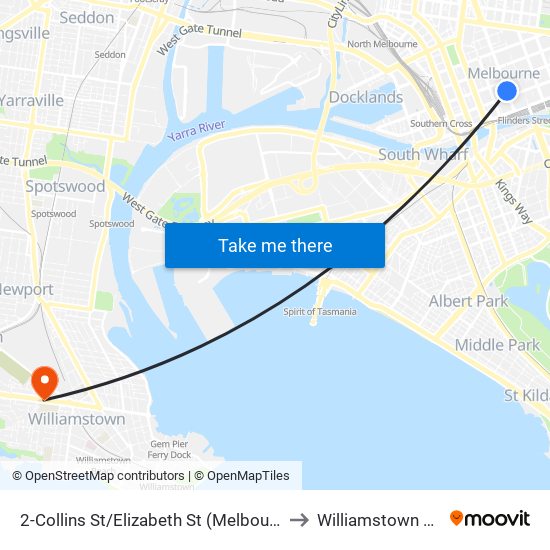 2-Collins St/Elizabeth St (Melbourne City) to Williamstown North map