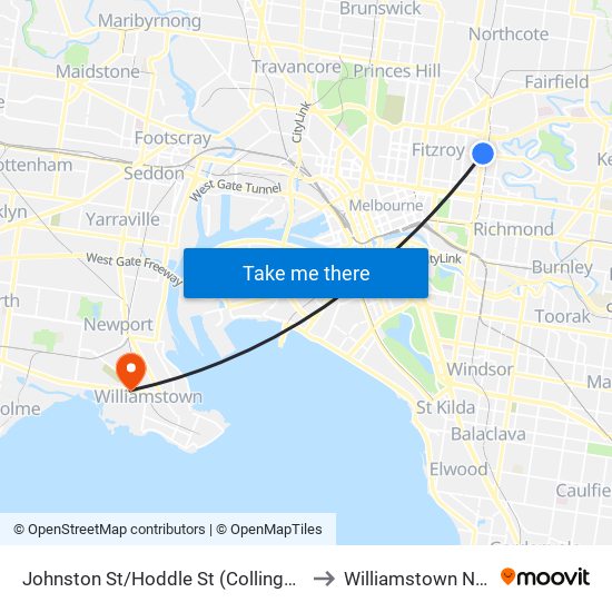 Johnston St/Hoddle St (Collingwood) to Williamstown North map