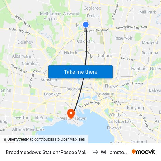 Broadmeadows Station/Pascoe Vale Rd (Broadmeadows) to Williamstown North map