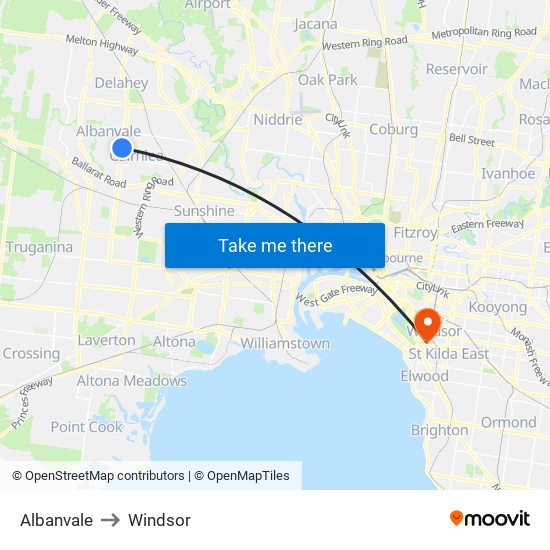 Albanvale to Windsor map