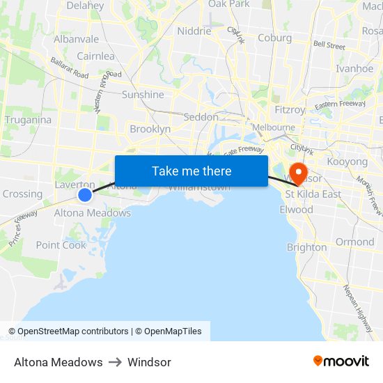 Altona Meadows to Windsor map