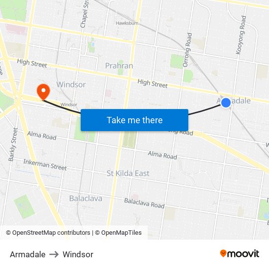 Armadale to Windsor map