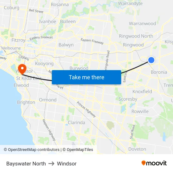 Bayswater North to Windsor map