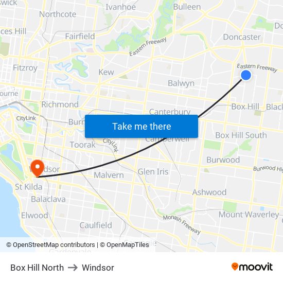 Box Hill North to Windsor map