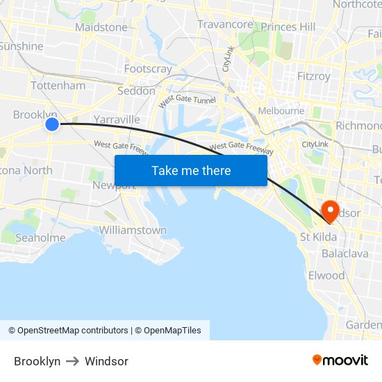 Brooklyn to Windsor map