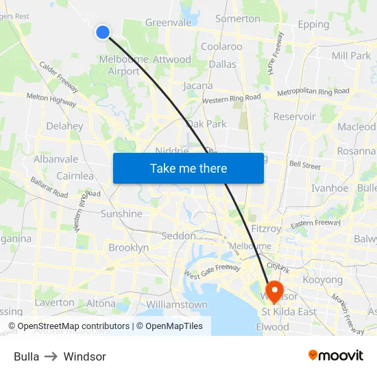 Bulla to Windsor map