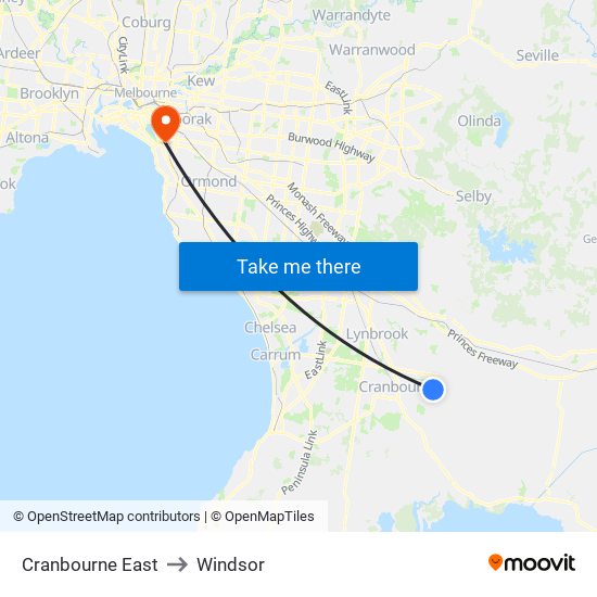 Cranbourne East to Windsor map