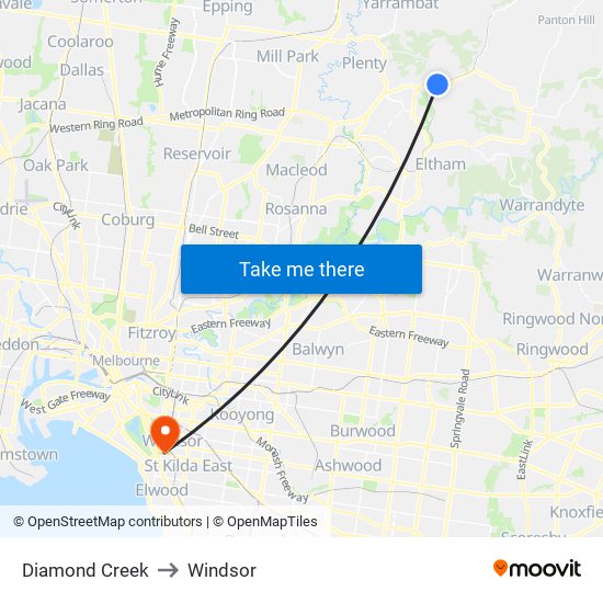 Diamond Creek to Windsor map