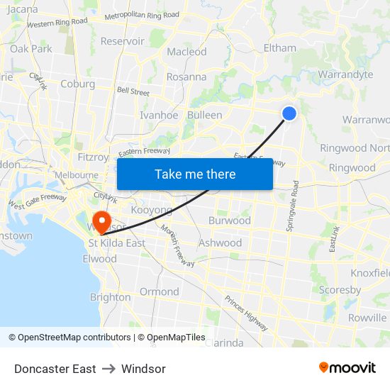 Doncaster East to Windsor map