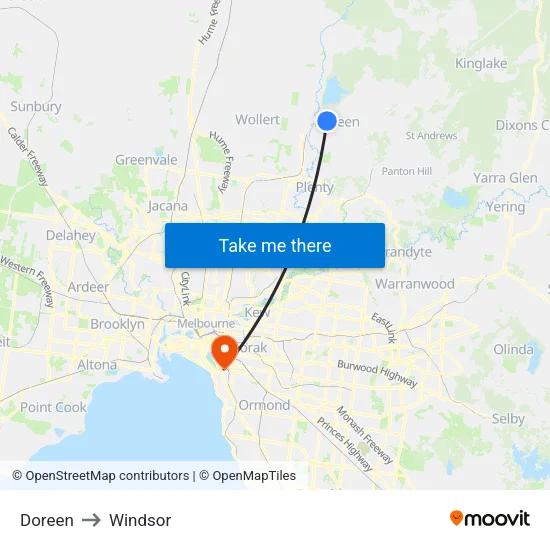 Doreen to Windsor map